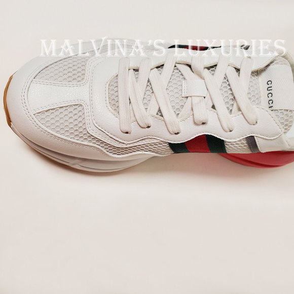 GUCCI SNEAKERS RHYTON WHITE LEATHER FABRIC with WEB CHUNKY SHOES sz 9 9.5 - Picture 12 of 15